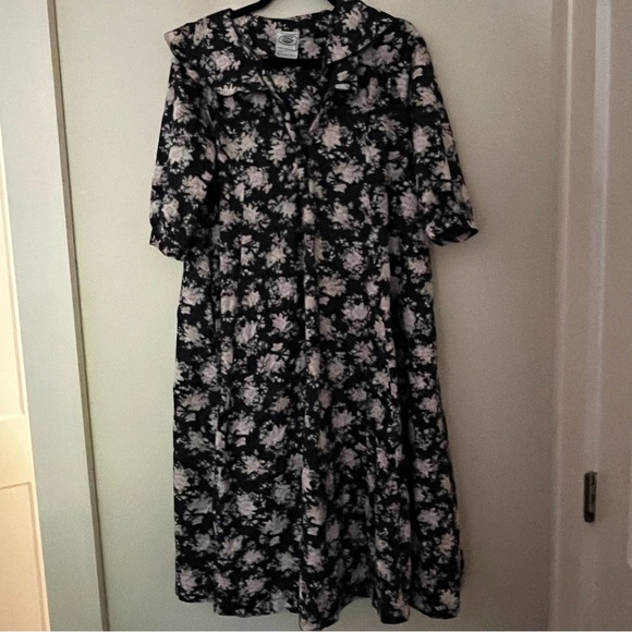 Vintage Cotton Floral Laura Ashley Midi Dress Sailor's Collar in Navy and Pink - Picture 1 of 11